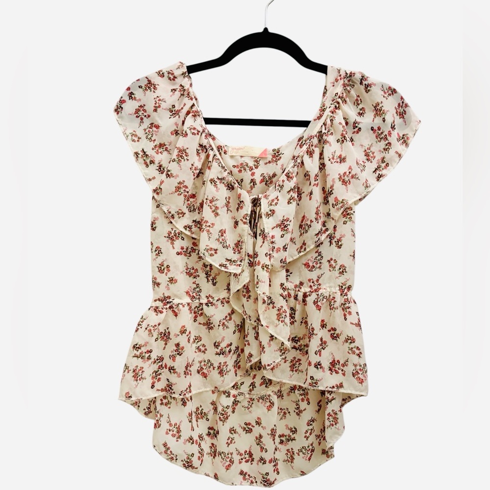 Grayson Floral Ruffle Sheer‎ Women's Top Size Large